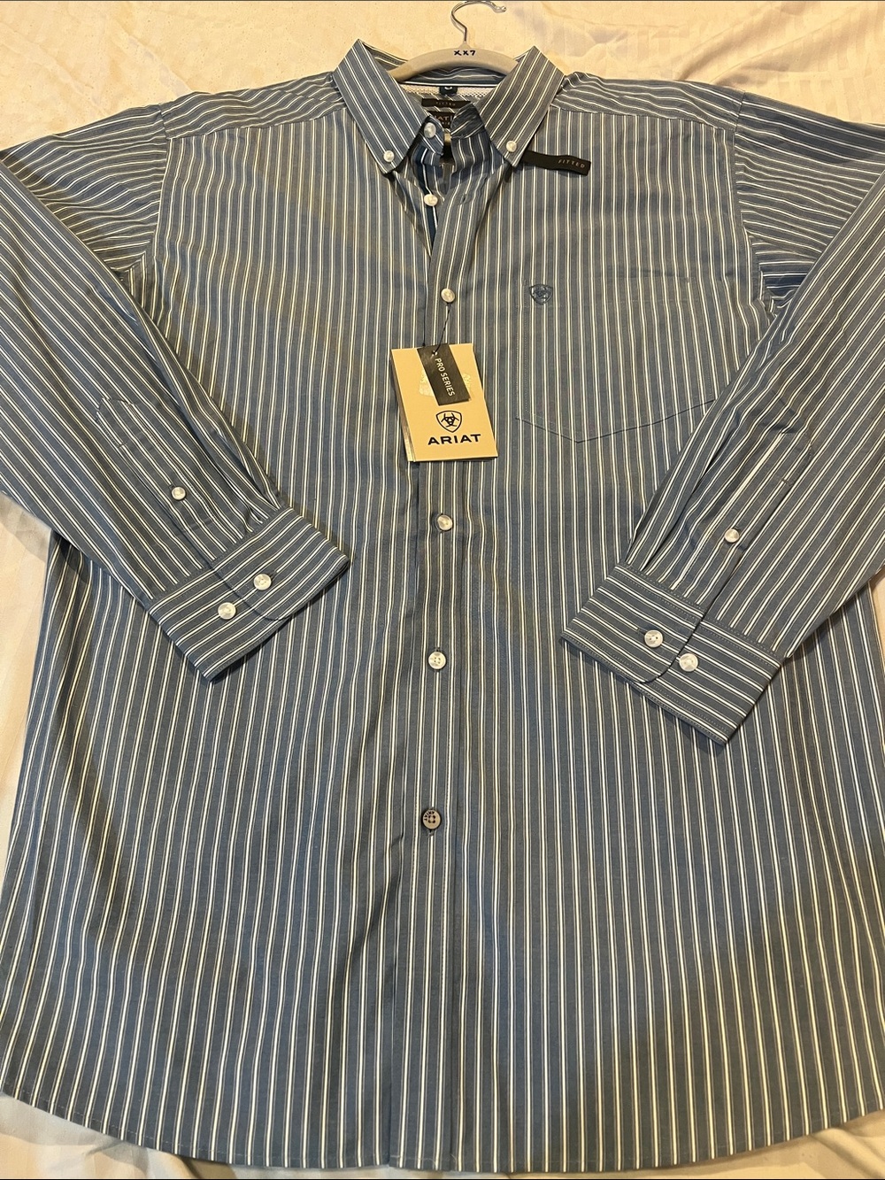 Ariat PRO SERIES Men's Navy Blue and White Stripe Button-Down Shirt